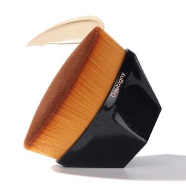 Imagem de Pincel de maquiagem base para autobronzeador de topo plano Kabuki Hexagon Face Blush Pincel de base em pó líquido para misturar líquido, creme ou cosméticos em pó impecáveis com capa protetora bônus