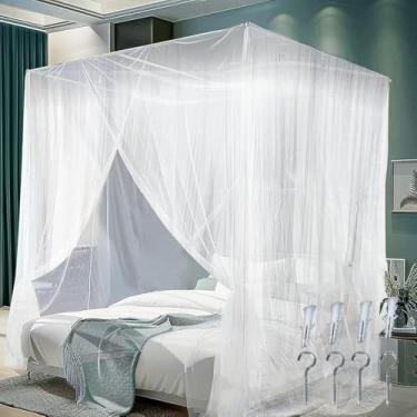 Imagem de Mosquiteiro para Cama de Casal, Mosquiteiro Branco de 210 x 190 x 240 Cm com Quatro cantos, Grande para Camas de Casal, Proteção de 360° Contra Mosquitos E Insectos