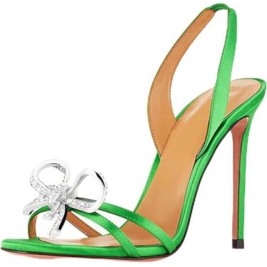 Imagem de Sandálias De Salto Alto Para Mulheres, Sandálias De Strass Com Laço Duplo Sandálias De Dedo Do Pé Redondo Aberto Elegante Sandálias De Festa De Salto Agulha Sexy, Yellow, 6 UK