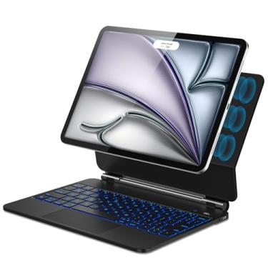 Imagem de Teclado para iPad Air de 11 polegadas (M3 2025/M2 2024), iPad Pro 11 polegadas (4ª/3ª/2ª/1ª geração) e teclado Air 5/4 10.9 com tela elétrica, suporte flutuante de fácil ajuste com teclas