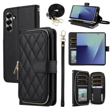 Imagem de Furiet Argyle Capa carteira para Samsung Galaxy Z Fold 7 5G 2025 com alça de pulso/ombro slot para cartão bolsa com zíper bolsa de couro PU de luxo para celular ZFold7 Z7 G Fold7 7Z mulheres meninas