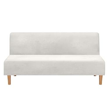 Imagem de Capa de sofá com 3 assentos sem braços capa de sofá elástica de Futon de veludo mais espesso sofá protetor de móveis capa de pelúcia cor branca (enviada dos EUA)