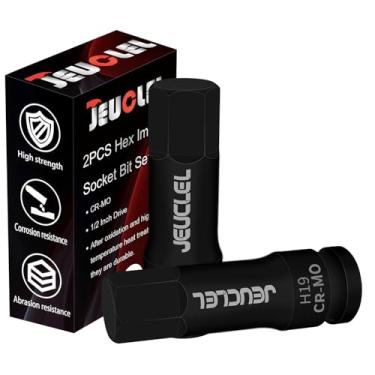 Imagem de JEUCLEL 2 peças de soquete sextavado de 19 mm, soquete Allen de acionamento de impacto H19 de 1/2 polegada, adaptador de chave de fenda hexagonal com alongamento de aço Cr-Mo para chaves catracas
