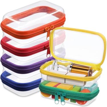 Imagem de Sanwuta 6 peças de estojo rígido transparente com zíper, bolsas de plástico rígido com zíper, bolsa de maquiagem, estojos transparentes para lanches, organizador de armazenamento de plástico, caixa