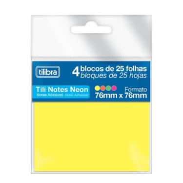 Imagem de Bloco Adesivo Tili Notes 76x76mm 100 Folhas 4 Cores Neon Tilibra