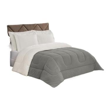 Imagem de Cobertor Queen Dupla Face - Sherpa Aveludado + Pele de Carneiro Peludo - Casal Premium (Cinza)