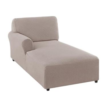 Imagem de FantasDecor Capa para espreguiçadeira esquerda elástica com apoios de braços para sala de estar, quarto, braço esquerdo, tecido jacquard macio, lavável na máquina, areia, espreguiçadeira esquerda