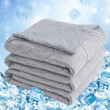 Imagem de CHOSHOME Edredom refrescante, manta refrescante para quem tem sono quente, fibra refrescante Q-Max 0,45 Arc-Chill, manta de verão fresca, macia, fina e respirável para cama ou sofá, Cinza, 244 x 305cm