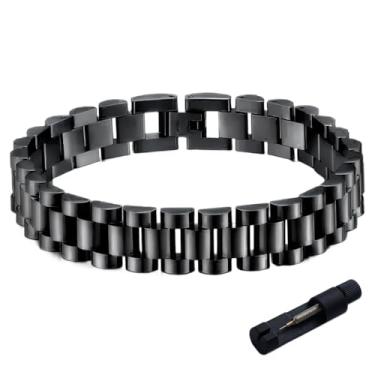 Imagem de MYNENEY Pulseira masculina de aço inoxidável de 10 mm, pulseira de corrente de elos de relógio para homens prata/ouro/preto 19 cm / 21 cm de comprimento joia masculina clássica, 8.27in, Aço inoxidável