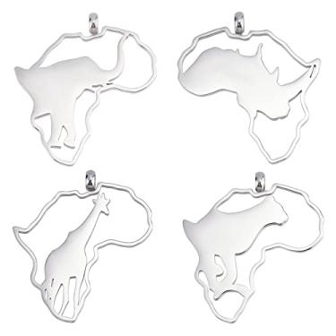 Imagem de UNICRAFTALE 4 peças, 4 estilos, mapa da África, pingentes ocos de aço inoxidável com girafa, elefante africano, pátria, continente, contorno de metal, berloque de metal para colar e fazer joias, 27 ~ 28 mm de comprimento