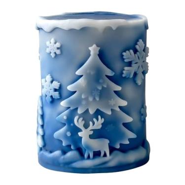 Imagem de Vela cilíndrica de Papai Noel de veado de Natal e molde de resina - moldes de silicone de fundição de resina para decoração de casa e fabricação de velas, molde espiral ondulado
