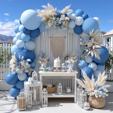 Imagem de Kit de arco de balão azul empoeirado duplo - Guirlanda de látex azul marinho e creme para revelação de gênero, chá de bebê, decoração de festa de formatura de casamento, aniversário