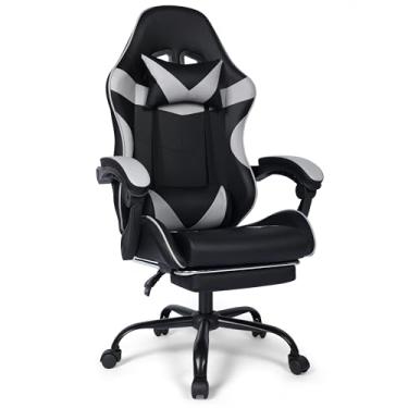 Imagem de FAB&DELUXE Cadeira de jogos, cadeira ergonômica de escritório para computador com apoio para os pés e suporte lombar, cadeira de mesa ajustável em altura com assento giratório de 360° e encosto de