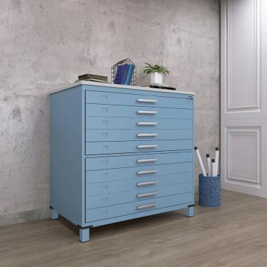 Imagem de Mapoteca 10 Gavetas Map10 120,4cm X 122,3cm Aço Azul Dali/Cinza