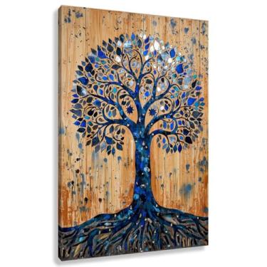Imagem de Árvore da Vida Arte de Parede Raízes da Vida Impressão em Tela Natureza Decoração Folhas Azuis Pintura Espiritual Sala de Estar 60x90cmx1