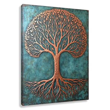 Imagem de Árvore da Vida Arte de Parede Impressão em Tela Decoração Crescimento Espiritual Sala de Estar Laranja Azul 75x100cmx1