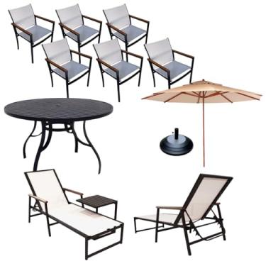 Imagem de Kit Moveis Piscina Jardim Completo, Mesa 1,40cm + 6 Cadeiras Externa + 2 Espreguiçadeiras Aluminio (Branco)