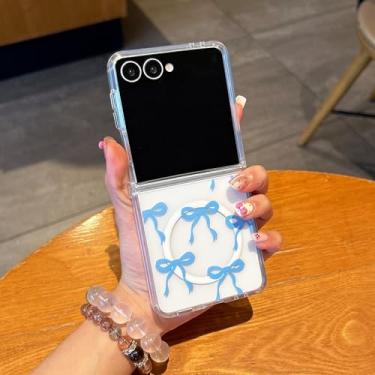 Imagem de UEEBAI Capa magnética para Samsung Galaxy Z Flip 7 5G, capa de arco compatível com MagSafe, capa estética fina sem fio, fita transparente, antiamarelamento, à prova de choque, capa protetora para