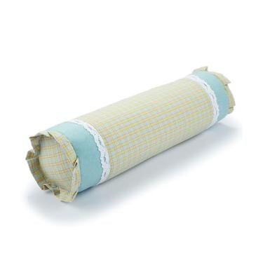 Imagem de EDMILE Almofada de pescoço de trigo sarraceno, almofadas cilíndricas ajustáveis com almofada xadrez e acabamento de renda, almofadas redondas de suporte cervical firme, alívio da dor no pescoço para