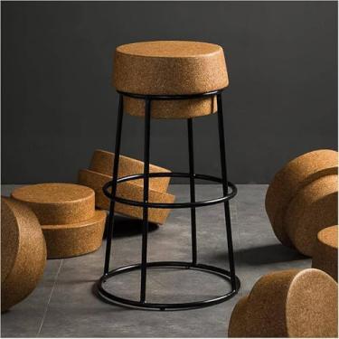 Imagem de Banqueta Alta De Cortiça Champage Couter Kitche Bar Stool Estrutura Sólida De Metal Iro Com Apoios De Pés Em Loop Para Pub, Café Da Manhã Diig Chair, Brown, Sit Height:45cm