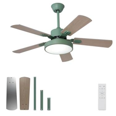Imagem de RIIGOOG Ventilador de teto de 106 cm com luz, ventiladores de teto de LED reguláveis em 3 cores com controle remoto de 5 lâminas 6 velocidades, motor CC reversível, ventiladores de teto silenciosos