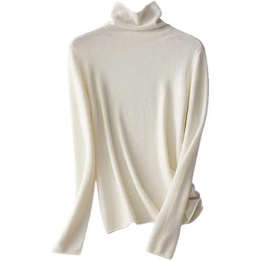 Imagem de Pulôveres De Lã Para Mulheres Com Gola Alta E Ajuste Fino Para Camisolas De Outono Inverno Básico, White, M