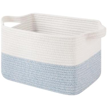Imagem de OIAHOMY Cesta de armazenamento de tecido para prateleiras, cestas retangulares de corda de algodão para organização, 33 x 25 x 23 cm, caixas de armazenamento para brinquedos de cães, toalhas, livros