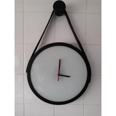 Imagem de Relogio Adnet Preto Alça Preta Fundo Branco 40 Cm Pino Pendurar - REDU