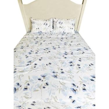 Imagem de Jogo de Lençol Solteiro 3 Peças Tulipada Azul Roupa de Cama Percal 100