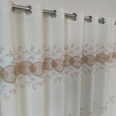 Imagem de Cortina Branca / Ouro / Marrom Para Varão Voil Gaze De Linho Bordado G
