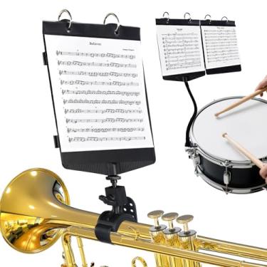 Imagem de Lira de marcha para trompete 2 em 1 ajustável para trompete e tarola para banda de marcha com pasta flip, inclui 10 capas de recarga, para trompete, clarinete, flauta, tarola