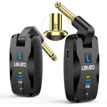 Imagem de LEKATO Sistema de guitarra sem fio de 2,4 GHz exclusivo plugue mudo para baixo de guitarra elétrica, transmissor e receptor de guitarra sem fio de áudio com 18 canais, sistema sem fio de guitarra