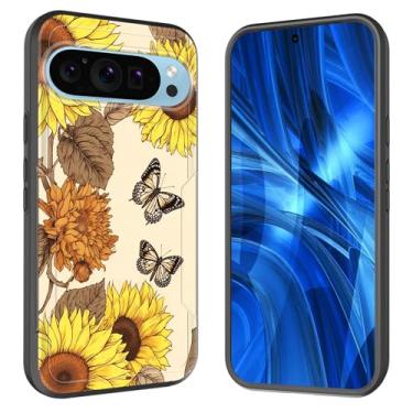 Imagem de JHYYTUJTYP Capa para Pixel 10 Pro XL, [Teste de queda de grau militar] Capa protetora resistente à prova de choque resistente para Google Pixel 10 Pro XL 6,8 polegadas 2025, borboleta vintage girassol
