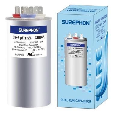 Imagem de Capacitor SUREPHON 35+5uF 370V ou 440V para motor de ventilador de uni