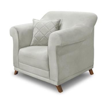 Imagem de Poltrona Decorativa em Veludo Prata com Pés de Madeira - Amsterdam Luc