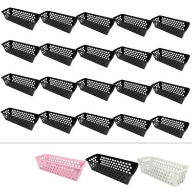 Imagem de Cesto Organizador Kit 20 Pcs 28x10x8cm Ideal P/Org. Lavanderia Cozinha Quarto Banheiro Escritório (Preto)