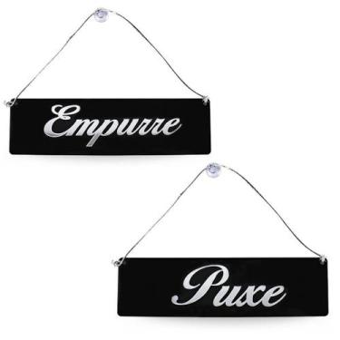 Imagem de Placa De Acrílico Puxe Empurre Alça Ventosa, Preto E Prata - Arte Sedu