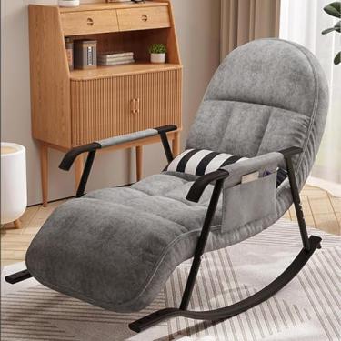 Imagem de Cadeira confortável para quarto, cadeira de cadeira deslizante, cadeira de leitura, cadeira de cadeira interna, com suporte de 300 kg, com almofada acolchoada, para leitura de dor, cinza escuro
