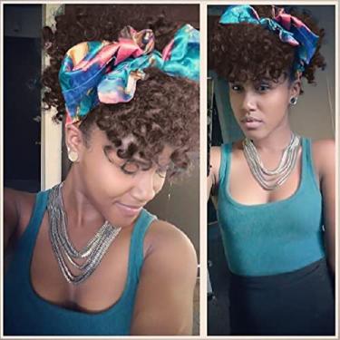 Imagem de CINHOO Rabo de cavalo com cordão de cabelo afro alto com franja sintético curto Kinkys cacheado abacaxi rabo de cavalo prendedor em extensões de cabelo para mulheres afro-americanas (4#)