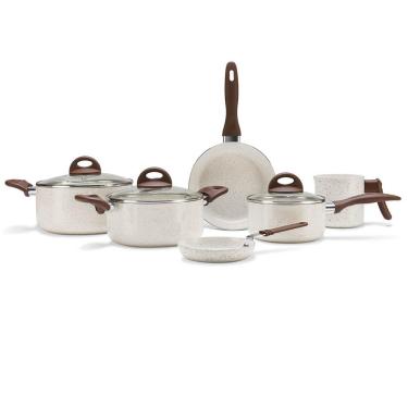 Imagem de Conjunto de Panelas Brinox 6 Peças Ceramic Life Smart Plus com Revestimento Antiaderente Cerâmico e Tampa de Vidro com Saída de Vapor 2.5 mm - Vanilla