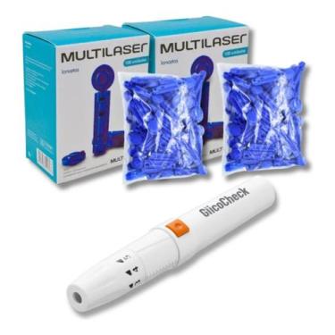 Imagem de Lancetador Caneta Lancetadora + 200 Lancetas 28g Glicocheck - Multilas