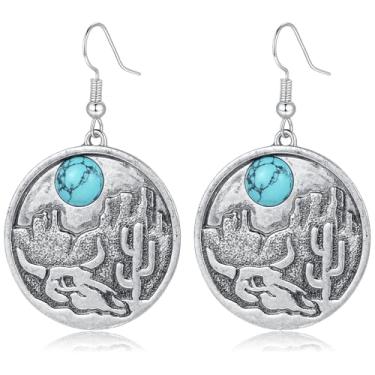 Imagem de Dlknp Brincos vintage de pérola ocidental para mulheres, brincos ovais, turquesa, cowgirl, country, shows, joias, presentes, Medium, Latão, Sem pedra preciosa