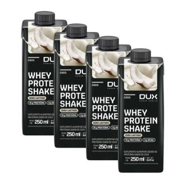 Imagem de Kit 4 Whey Protein Shake Dux com 15g de Proteína e 3g BCAA Sabor Coco 