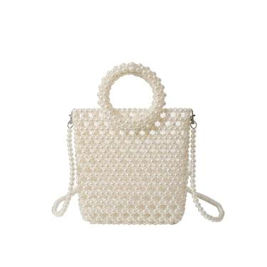 Imagem de CHIC DIARY Bolsa feminina de pérola com contas transversal, bolsa de ombro branca com alça superior para festa de casamento, Branco #1