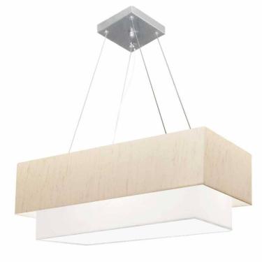 Imagem de Lustre Pendente Retangular Vivare Md-4138 Cúpula Em Tecido 70x30cm X 60x25cm - Bivolt Linho-bege-branco 127/220v