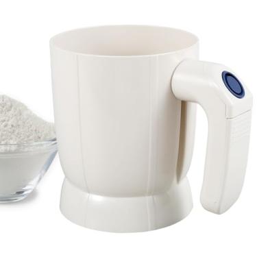 Imagem de LCZNXJJY Peneira elétrica de farinha elétrica portátil operada por bateria, coador de coqueteleira em pó destacável, malha fina de aço inoxidável para assar farinha de amêndoa, pastelaria, utensílios