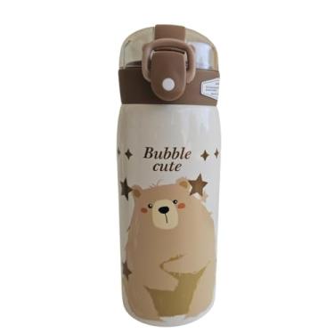 Imagem de Garrafa Térmica Escolar Garrafinha Vacuum Cup Inox Infantil Kids Bebe 350 ml Canudo Silicone Trava Desenho Gato Cachorro Urso - TYDA (URSO MARROM)