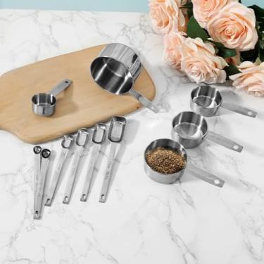 Imagem de DJAPWPX Conjunto de 11 colheres e copos medidores de aço inoxidável com escala polida, conjunto de copo medidor de cozinha e colher para cozinhar em casa