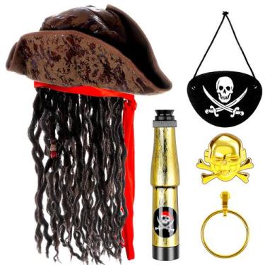 Imagem de Conjunto de acessórios de fantasia, chapéu de pirata com dreadlocks pa