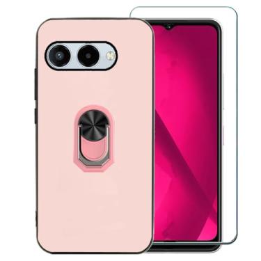 Imagem de Ranyi Capa para celular T-Mobile REVVL 8 com protetor de tela, TPU flexível fino e suporte de anel giratório 360 com suporte de borracha de silicone para T-Mobile REVVL 8 TMRV085G (2025) - Rosa